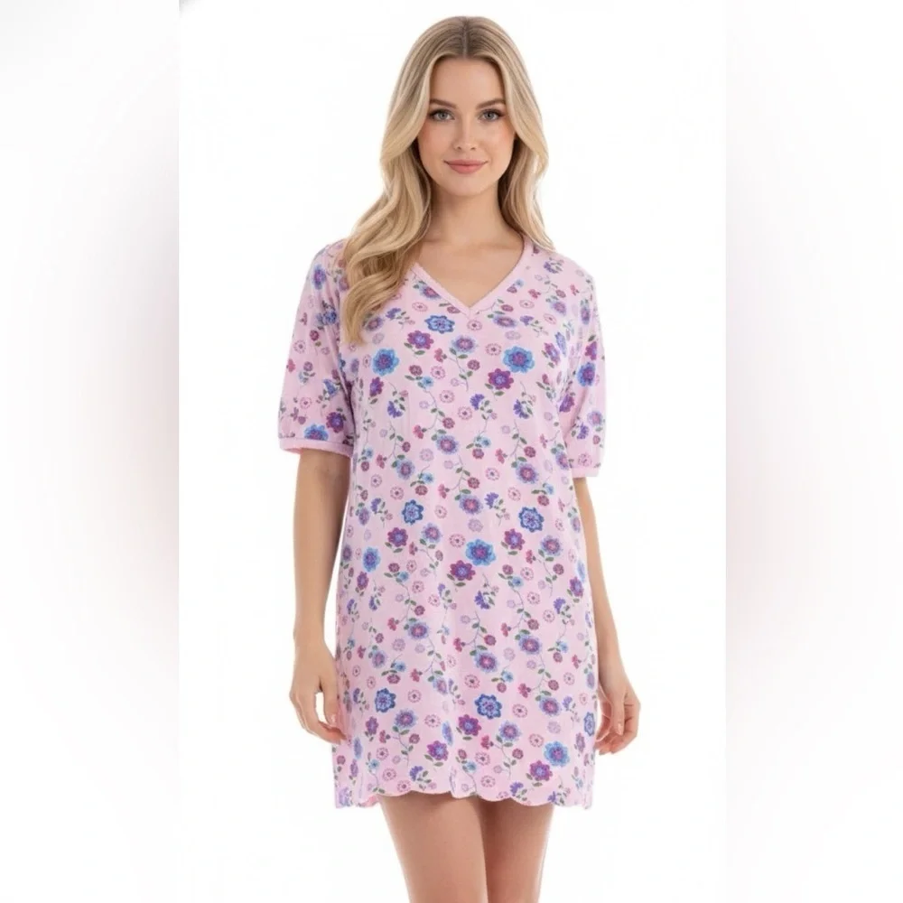 Dream Mode pink floral night shirt one size fits most